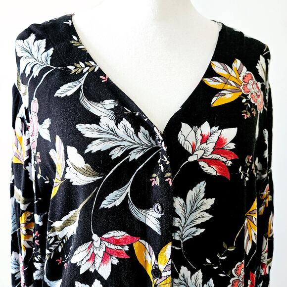 Simply Styled by Sears Size L Black Multi-Colored Long-Sleeved Leaf Floral Desig - Picture 12 of 16